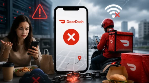 DoorDash down featured image showing a food delivery app outage affecting customers and delivery drivers.