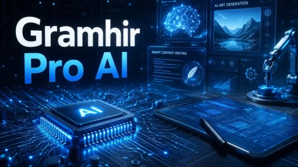 Gramhir Pro AI platform displaying AI art generation, smart content writing, machine learning dashboards, and digital automation tools.