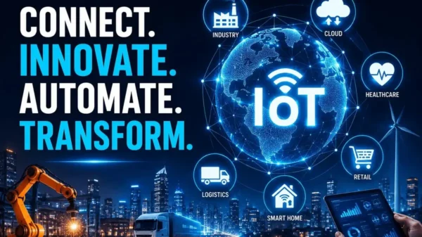 IoT developments connecting smart devices, industries, cloud platforms, healthcare systems, logistics networks, and intelligent automation technologies.