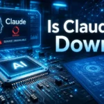 Is Claude down concept showing a futuristic AI chip, digital circuits, holographic status displays, network connections, and technology infrastructure during a service outage and recovery process.