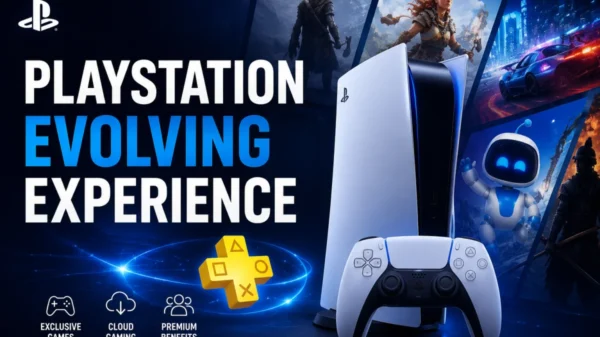 Sony PlayStation console with exclusive games, cloud gaming features, and premium subscription benefits representing the evolving PlayStation experience in 2026.