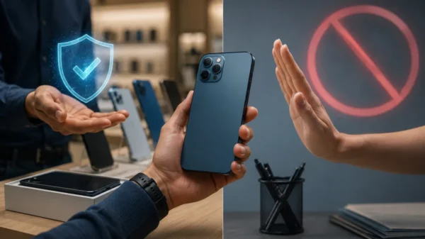 Bouygues Telecom smartphone price match guarantee and updated mobile plan cancellation policy illustrated in a modern telecom retail setting.