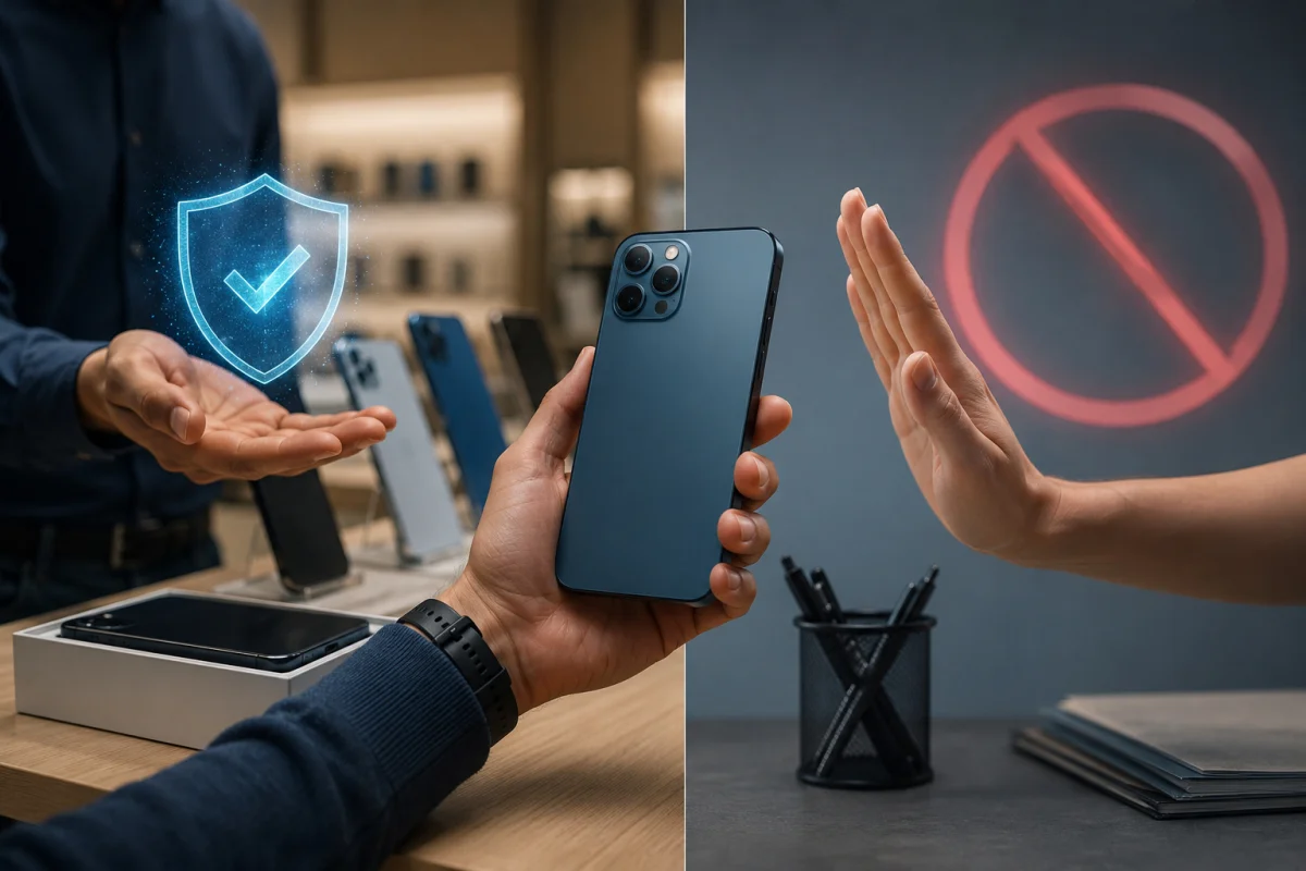 Bouygues Telecom smartphone price match guarantee and updated mobile plan cancellation policy illustrated in a modern telecom retail setting.