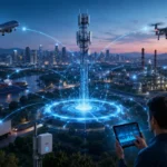 Cellular IoT ecosystem connecting smart cities, industrial facilities, logistics, drones, smart meters, and cloud platforms through secure 5G cellular networks.