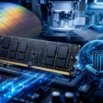 CXMT DDR5 memory modules with semiconductor wafer production and advanced manufacturing equipment illustrating the CXMT DDR5 supply chain expansion and DDR6 development strategy.