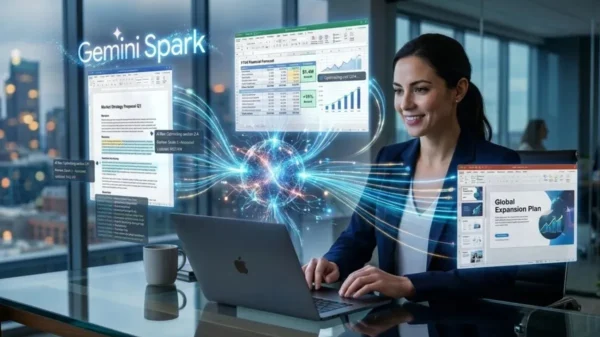 Gemini Spark AI assistant managing financial documents and presentations