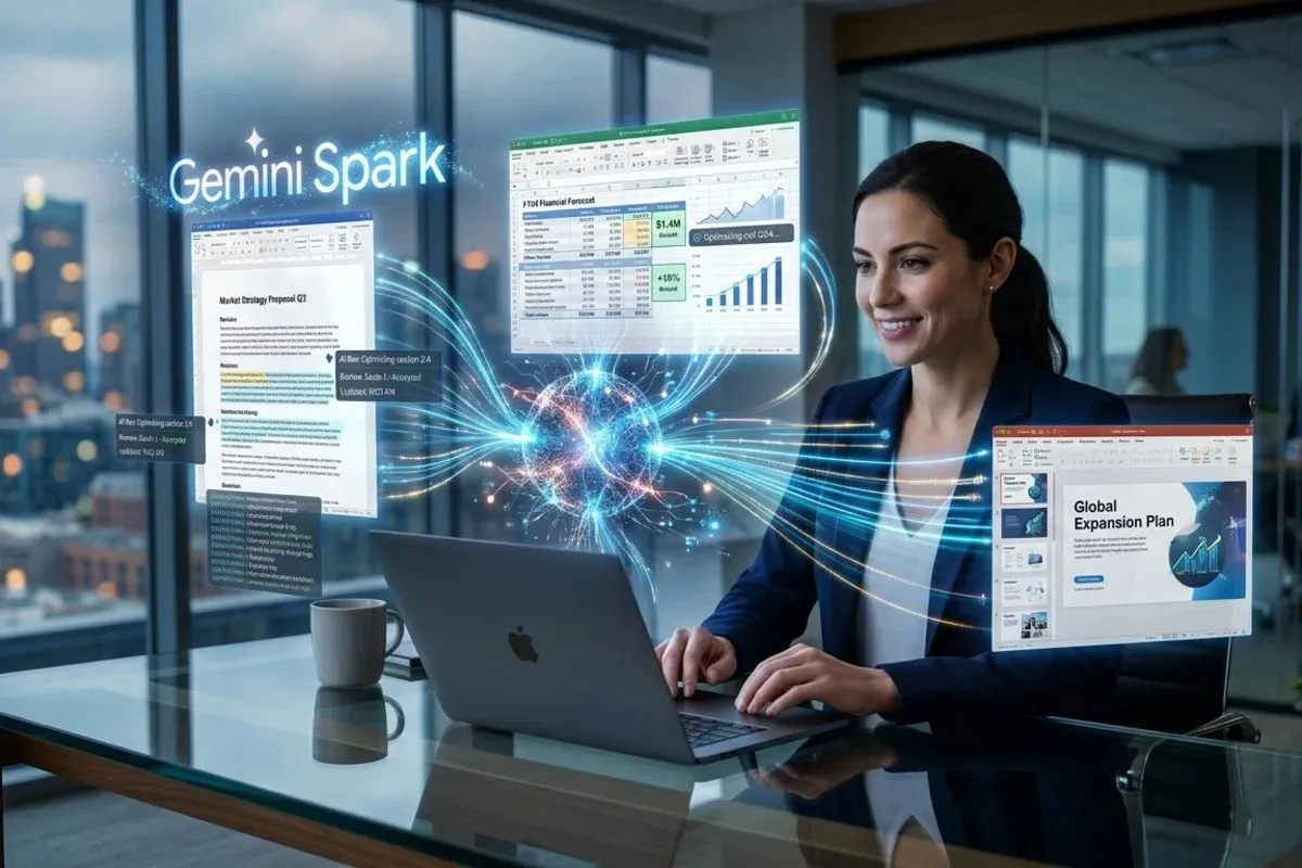 Gemini Spark AI assistant managing financial documents and presentations