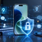 Premium illustration showing iOS 26.6 security update with advanced iPhone protection, AI-ready system enhancements, and modern cybersecurity technology.