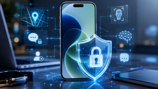 Premium illustration showing iOS 26.6 security update with advanced iPhone protection, AI-ready system enhancements, and modern cybersecurity technology.