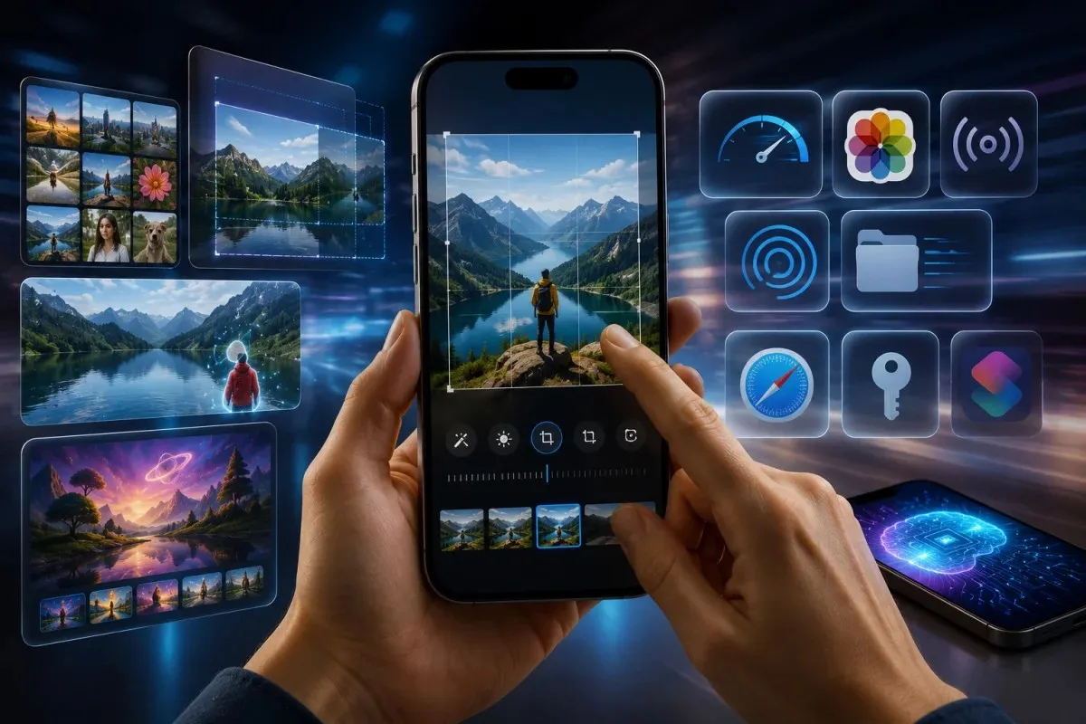 iPhone running iOS 27 with AI photo editing tools, faster performance, and enhanced everyday productivity features.