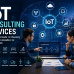 IoT Consulting featured image showing connected devices, cloud platforms, industrial automation, cybersecurity, and digital transformation services.