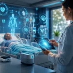 IoT in Healthcare featured image showing connected medical devices, AI-assisted patient monitoring, wearable technology, and a modern smart hospital ecosystem.