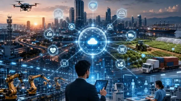 IoT use cases connecting smart cities, healthcare, manufacturing, agriculture, logistics, and real-time technology
