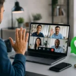 Macwelt WhatsApp Web audio and video calling displayed on a modern desktop browser with a professional video conference.