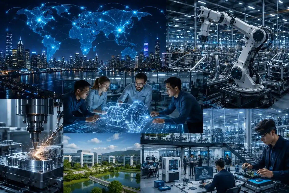 Manufacturing Technology companies, innovation centers, industrial robotics, engineering collaboration, AI manufacturing, and advanced production facilities.