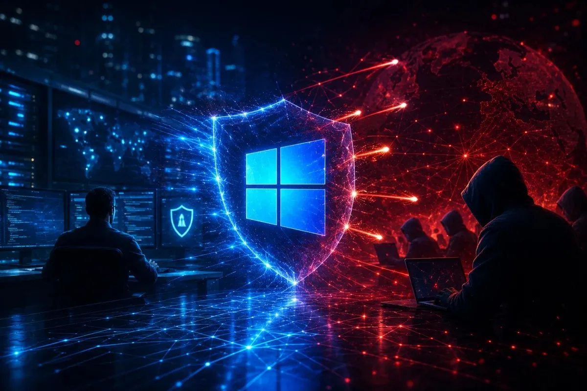 Microsoft enterprise cybersecurity infrastructure defending against active zero-day attacks during the record Patch Tuesday release with advanced Windows security protection.