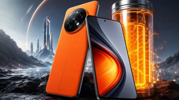 Realme Narzo 100x 5G featured with a futuristic design highlighting its massive 8000mAh battery and modern smartphone experience.