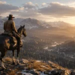 Cowboy overlooking a scenic mountain landscape representing the Red Dead Redemption 2 Steam sale and open-world adventure.