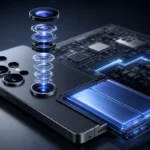 Photorealistic s27 ultra concept showing an advanced multi-camera system with a next-generation silicon-carbon battery in a premium futuristic smartphone design.