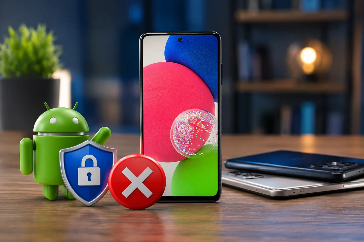 Samsung Galaxy A52s 5G illustrating the end of software updates and long-term security support in a modern technology environment.