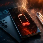 Samsung Galaxy S24 showing battery drain and overheating after the July 2026 security update with excessive heat and low battery.
