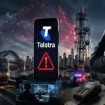 Featured image illustrating Telstra outages affecting Australia's mobile network, emergency calls, transport services, and payment systems during a nationwide telecommunications disruption.
