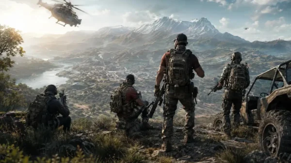 Wildlands tactical squad overlooking a massive open-world battlefield representing the rumored Definitive Edition with enhanced 4K visuals and smoother 60 FPS gameplay on modern consoles.