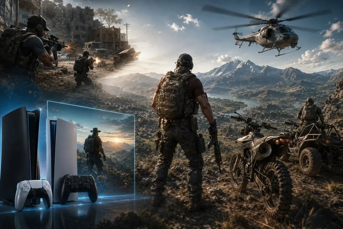 Wildlands soldiers, helicopters, and rugged open-world landscape representing the leaked Definitive Edition featuring native 4K resolution, smoother 60 FPS gameplay, and new story content.