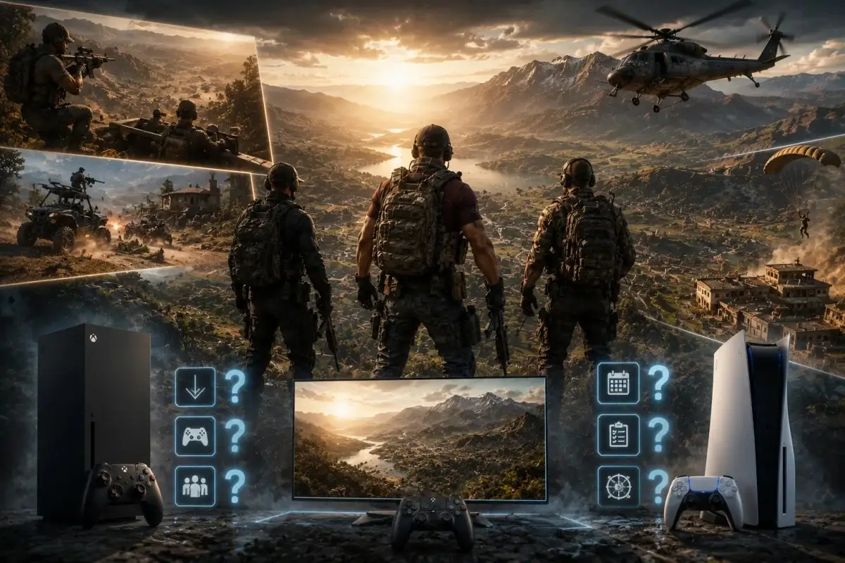 Wildlands special forces overlooking a detailed battlefield with next-generation gaming hardware representing the anticipated 4K and 60 FPS upgrade while official details remain unconfirmed.