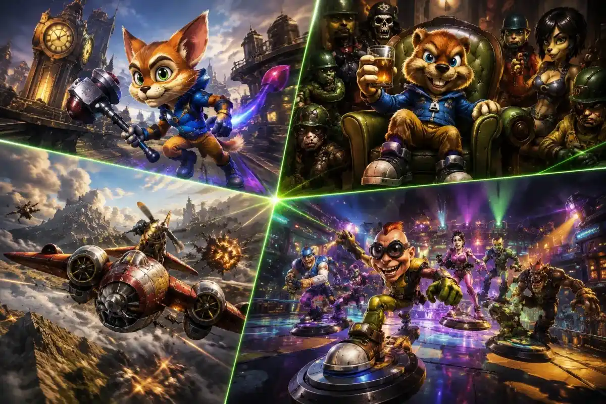 Xbox four classic games launching today with platforming, aerial combat, action adventure, and party gameplay on PC.